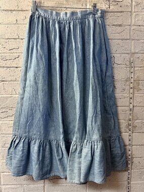 Kayo of California Womens 12 Vintage Denim Maxi Skirt Ruffle Hem Cottagecore